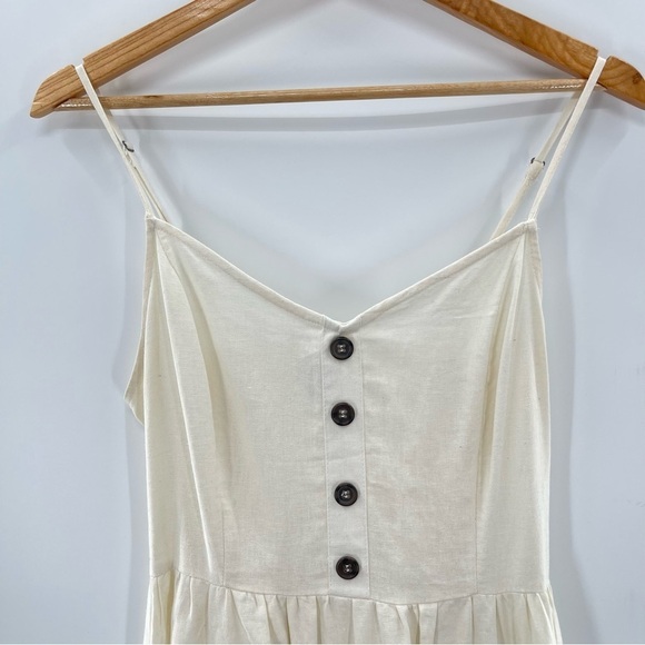 J for Justify Linen Cream Smocked Cami Midi Dress Size Medium - Picture 9 of 12